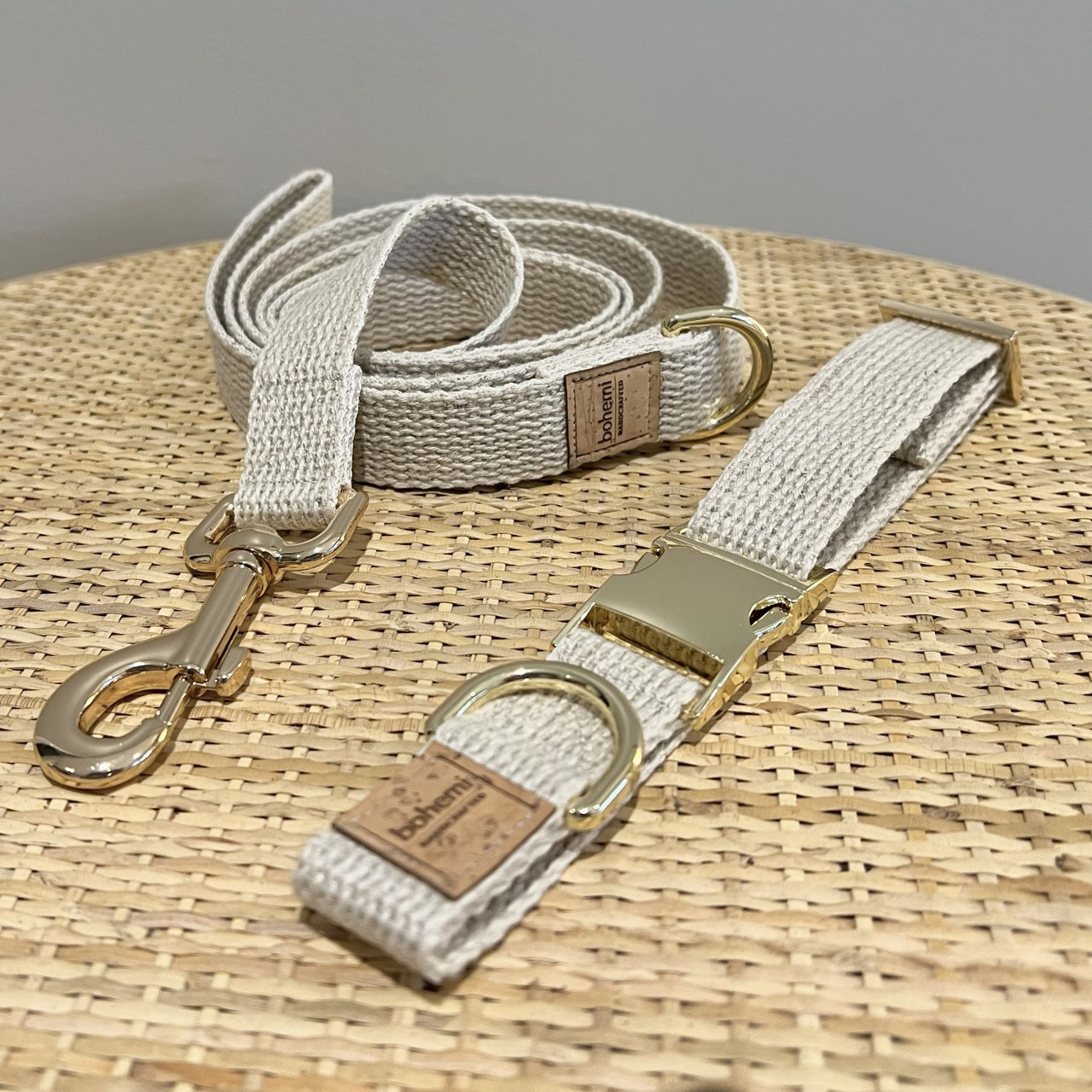 rustic hemp webbing collar and lead set. bohemi brand