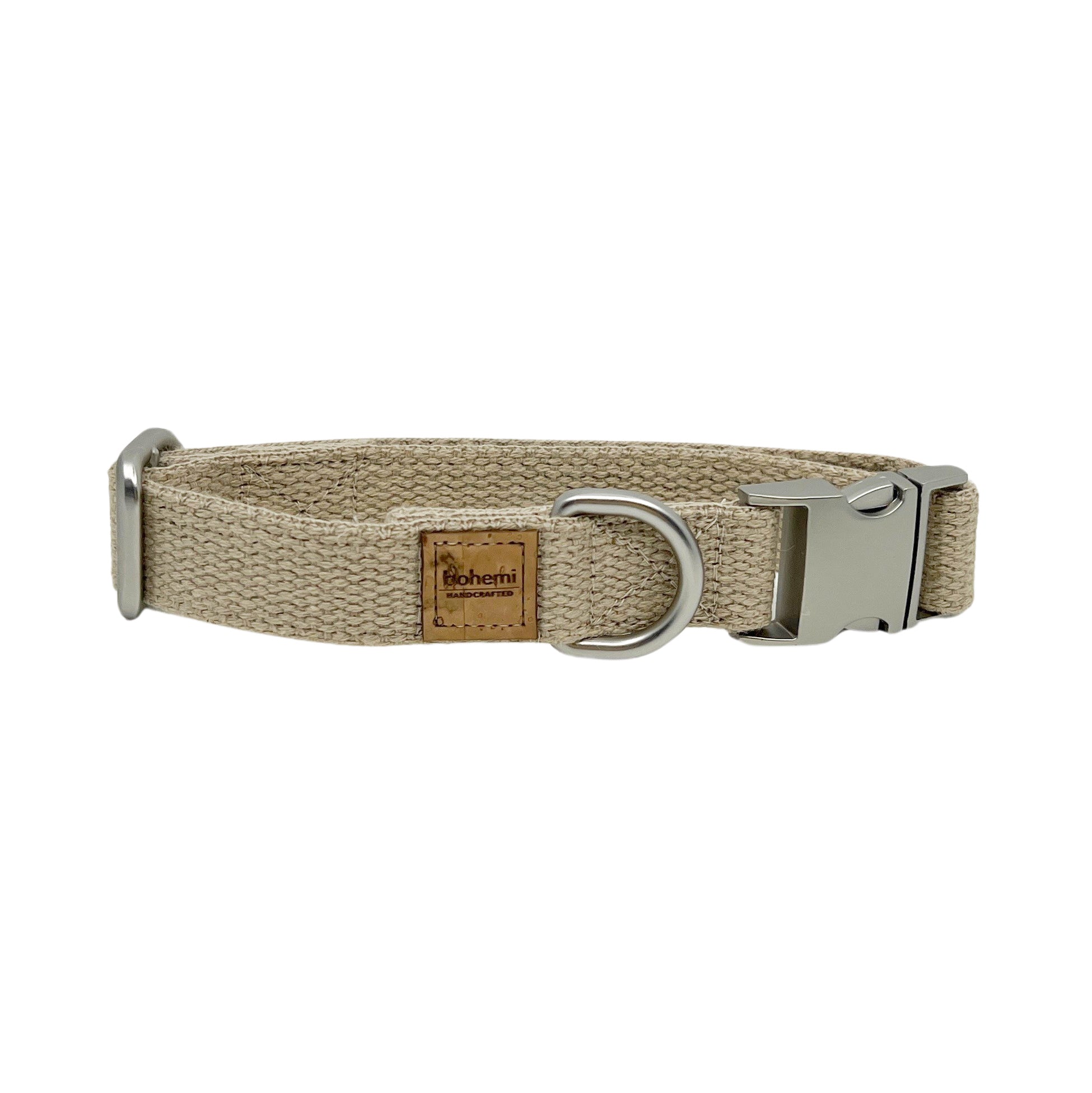 Durable Hemp Dog Collar ~ Matte Silver - Bohemi