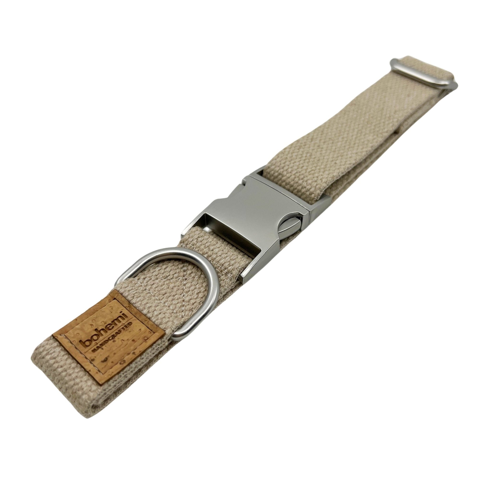 Durable Hemp Dog Collar ~ Matte Silver - Bohemi