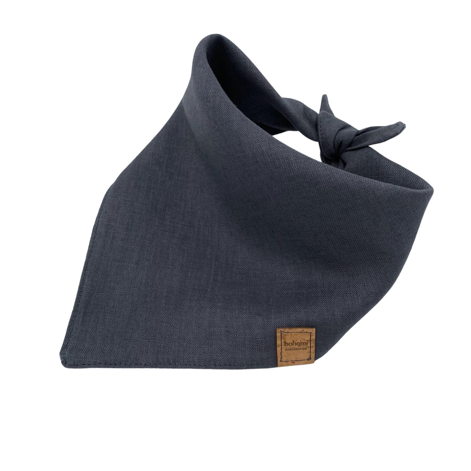 Linen Tie Up Dog Bandana ~ Charcoal Blue - Bohemi