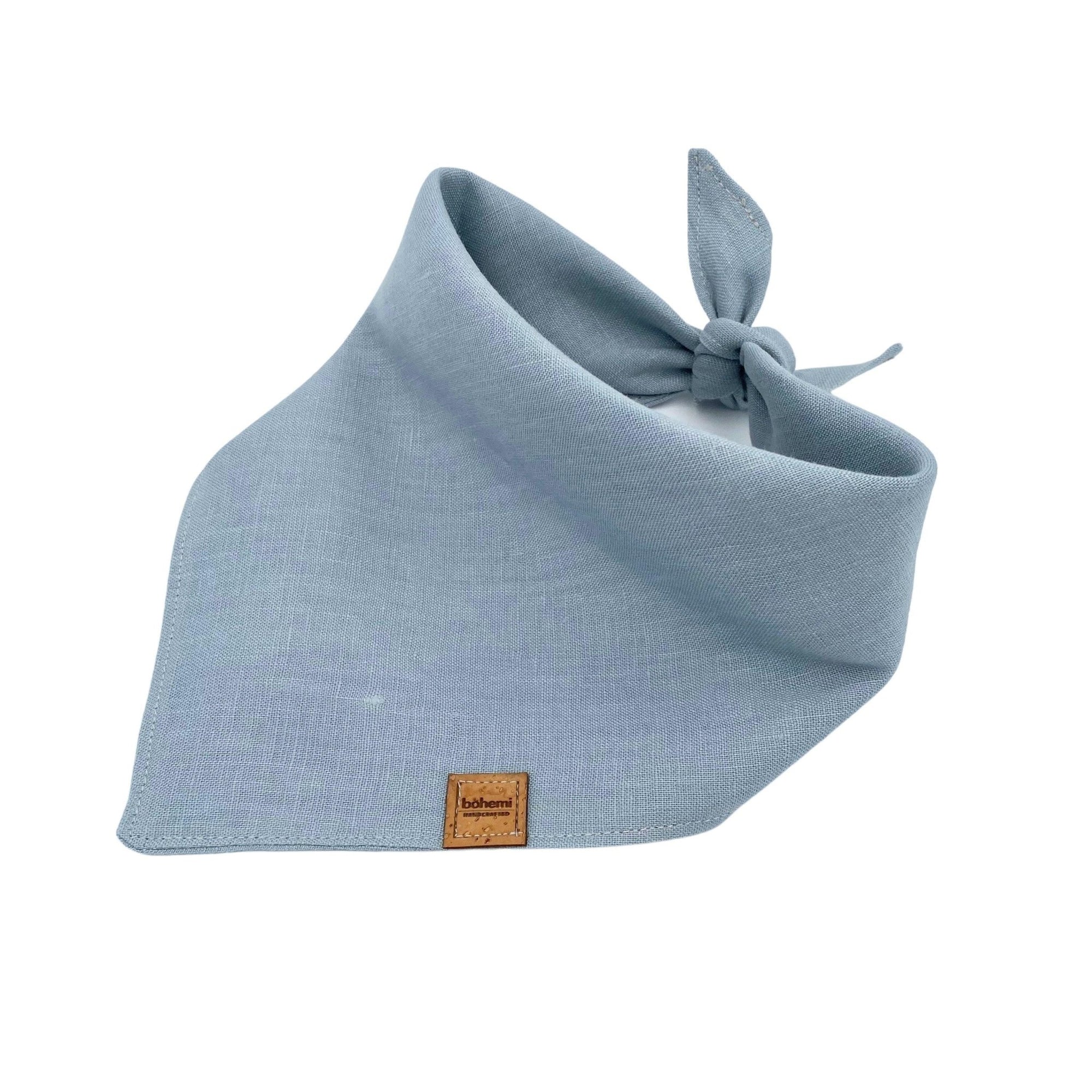 Linen Tie Up Dog Bandana ~ Duck Egg Blue - Bohemi