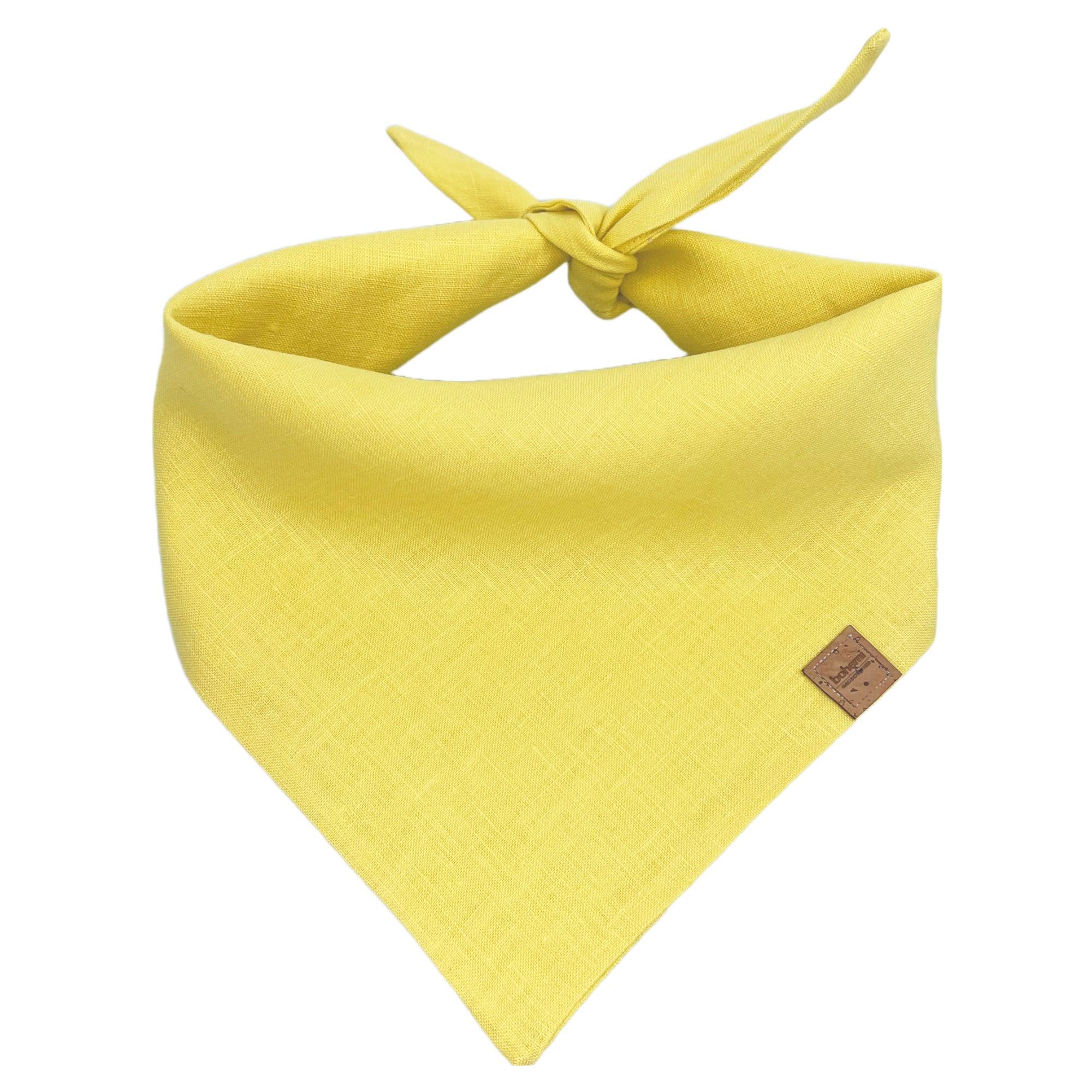 Linen Tie Up Dog Bandana ~ Lemon - Bohemi