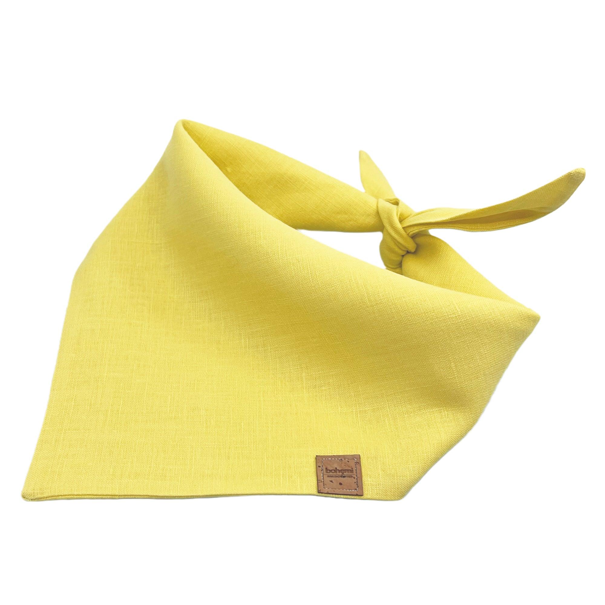 Linen Tie Up Dog Bandana ~ Lemon - Bohemi