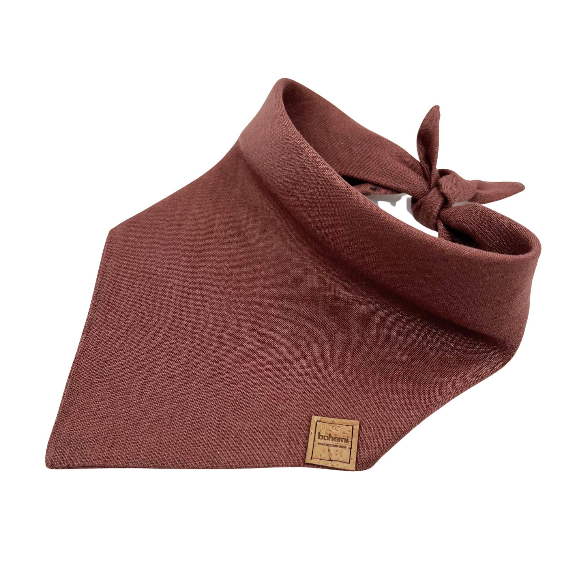 Linen Tie Up Dog Bandana ~ Merlot - Bohemi