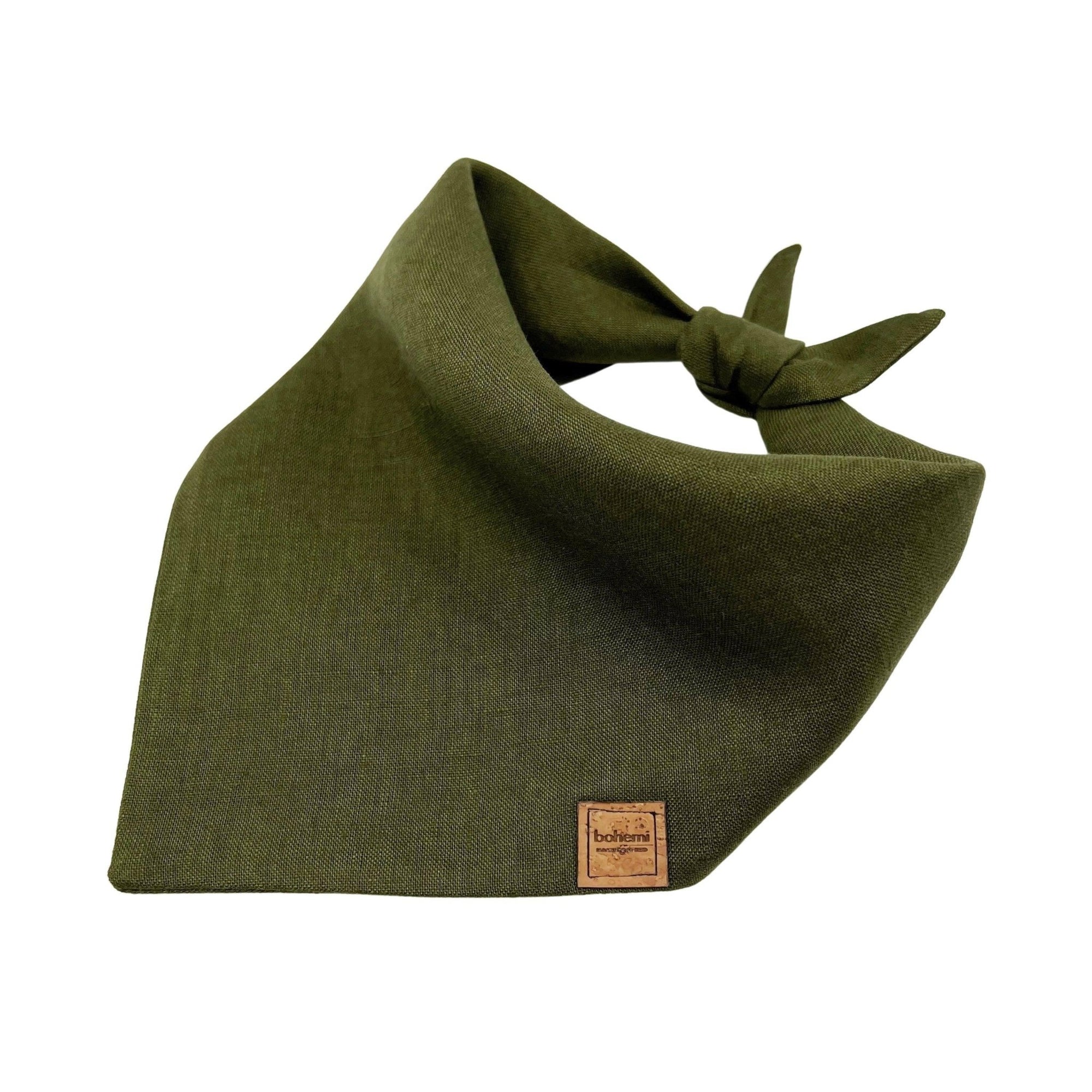 Linen Tie Up Dog Bandana ~ Olive Green - Bohemi