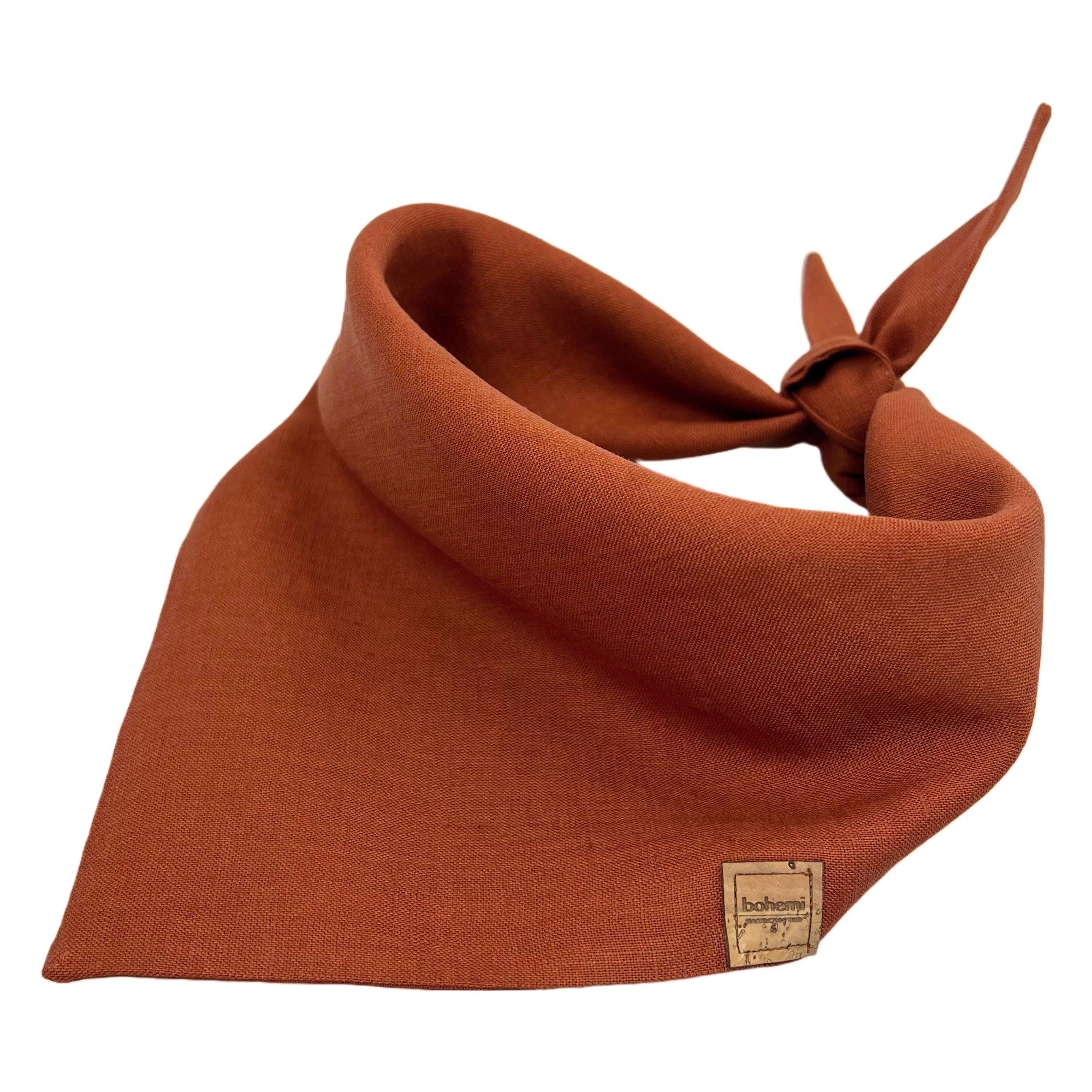 Linen Tie Up Dog Bandana ~ Rust - Bohemi