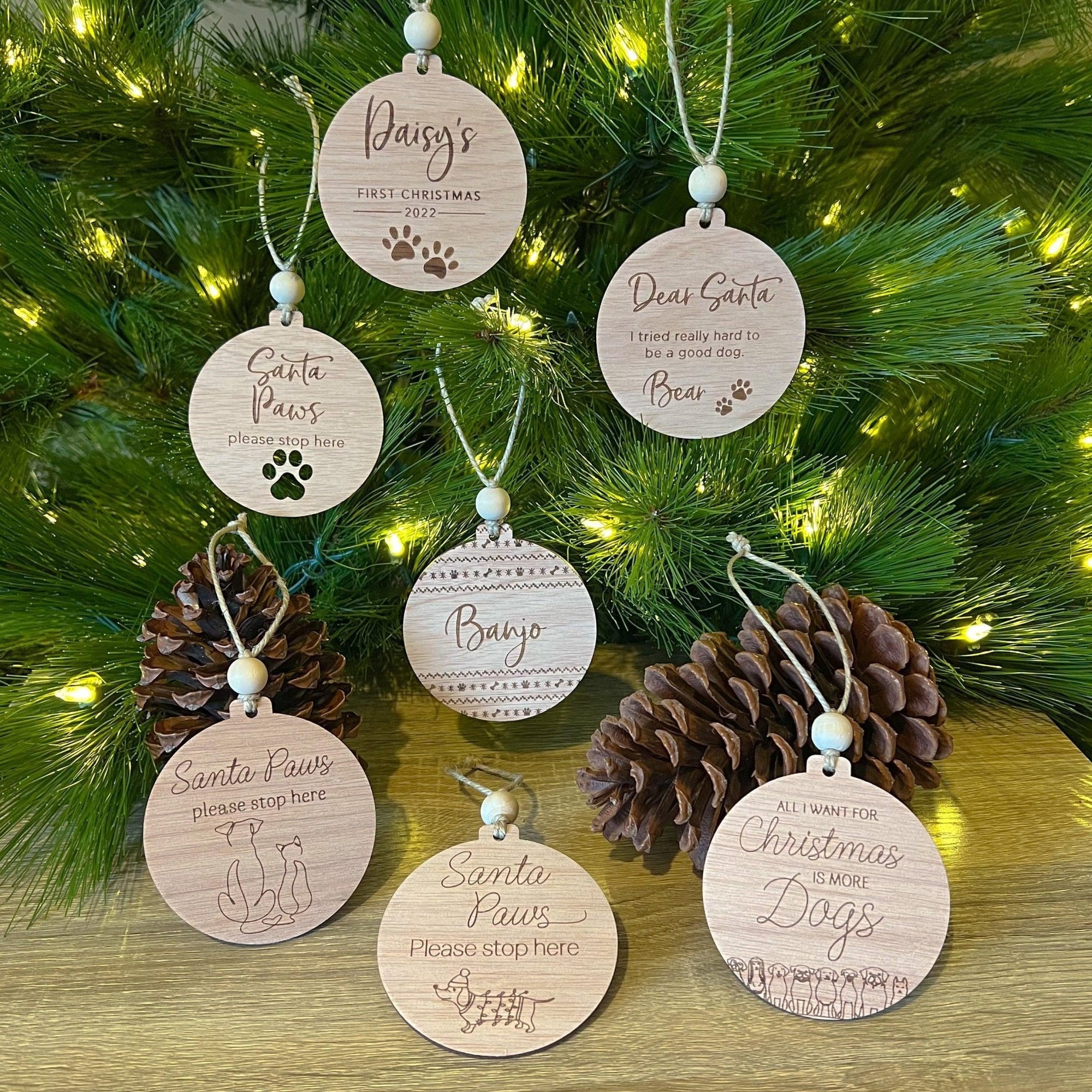 Wooden Christmas Bauble - Santa Paws - Bohemi