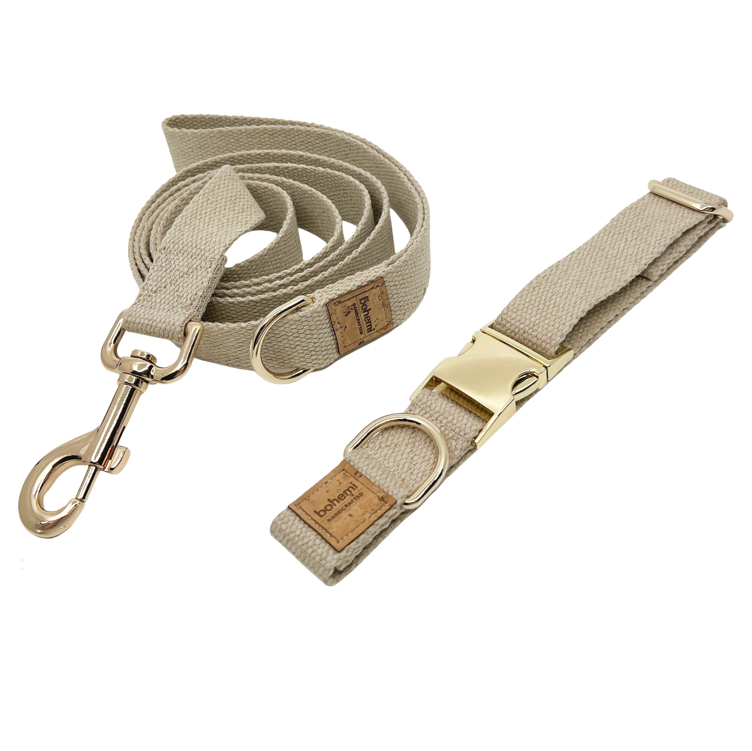 Hemp Dog Collar & Lead Set ~ Gold