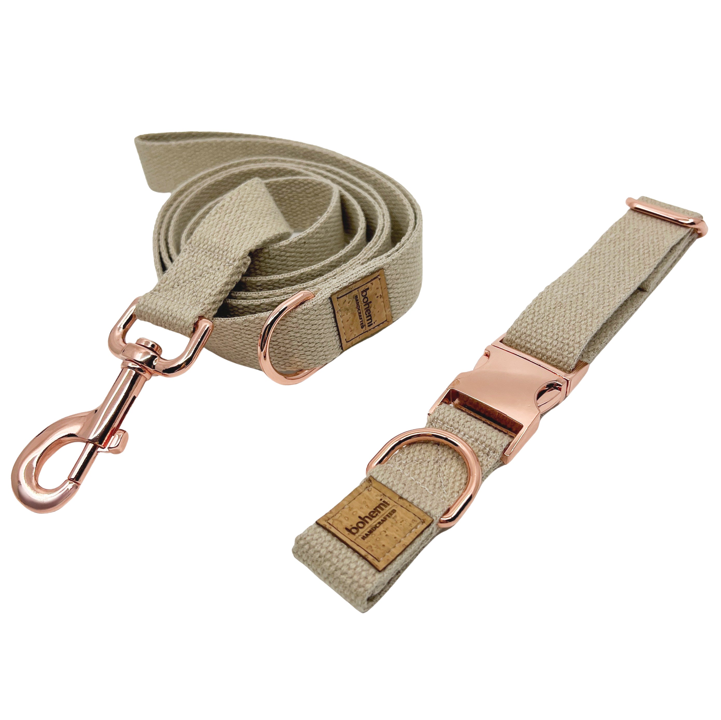 Hemp Dog Collar & Lead Set ~ Rose Gold