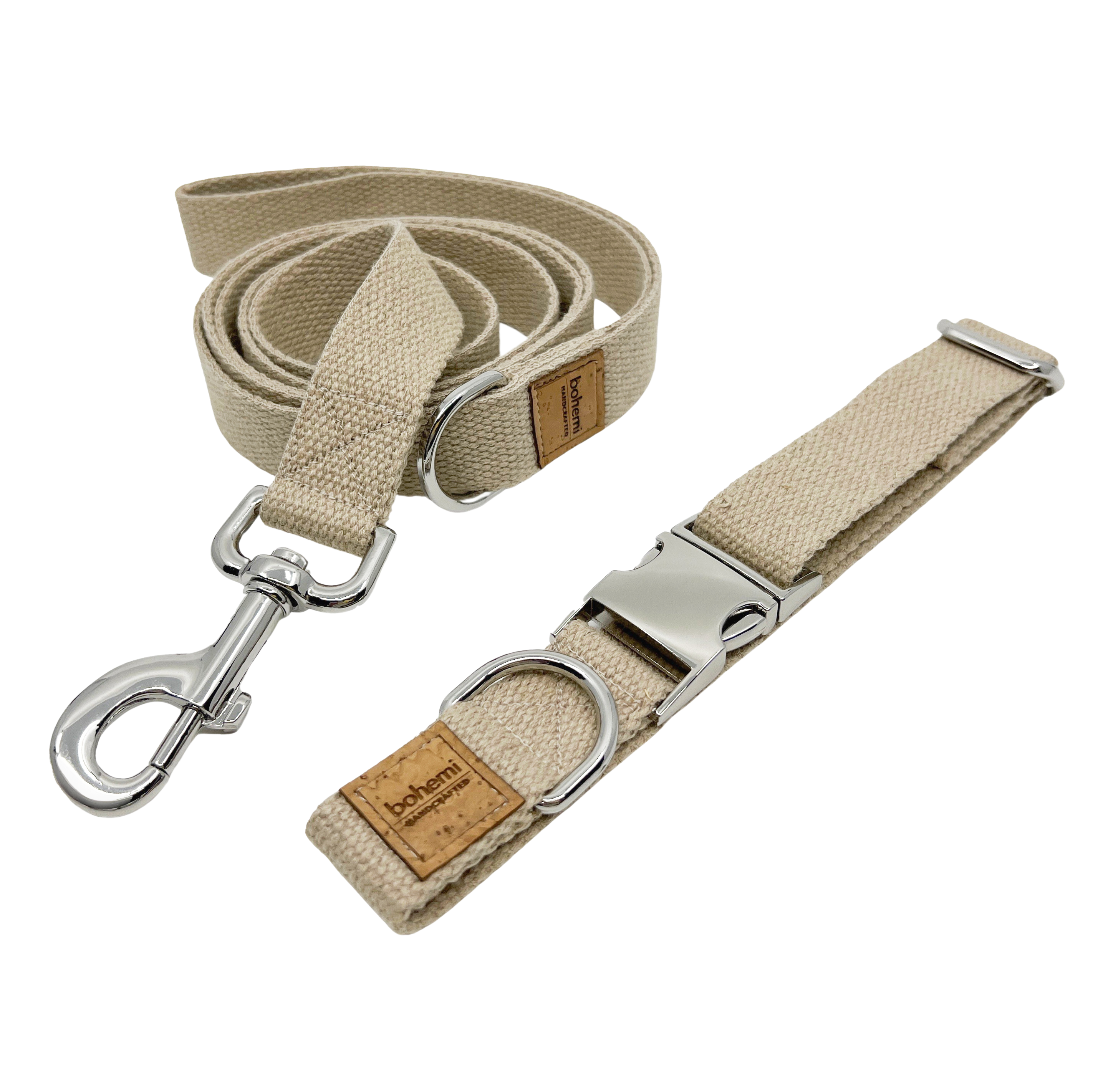 Hemp Dog Collar & Lead Set ~ Silver