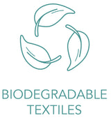circular leaf icon with text biodegradable textiles