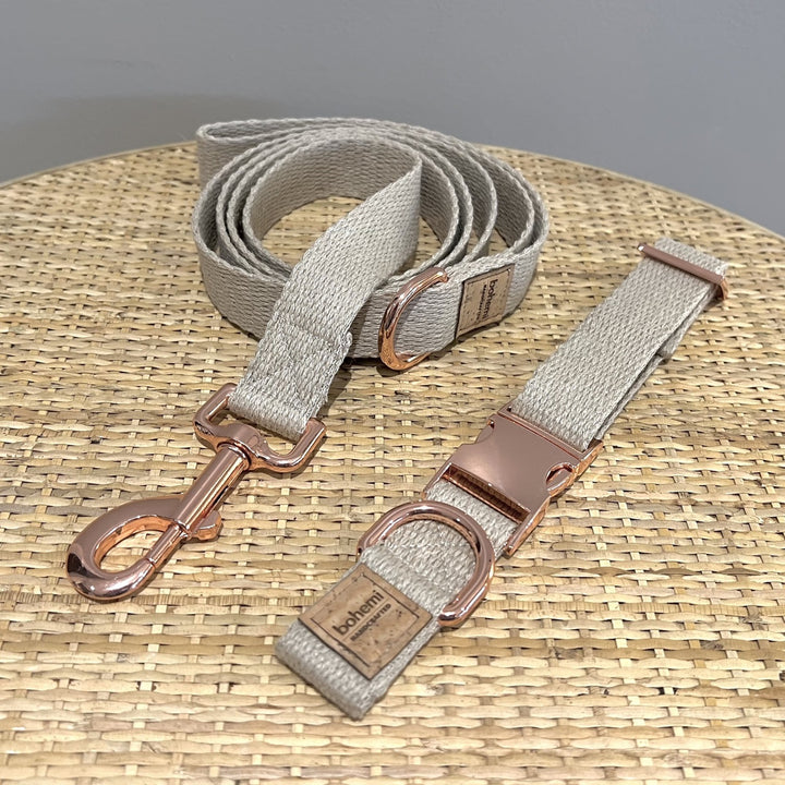 super soft hemp dog collar and lead set. bohemi brand.