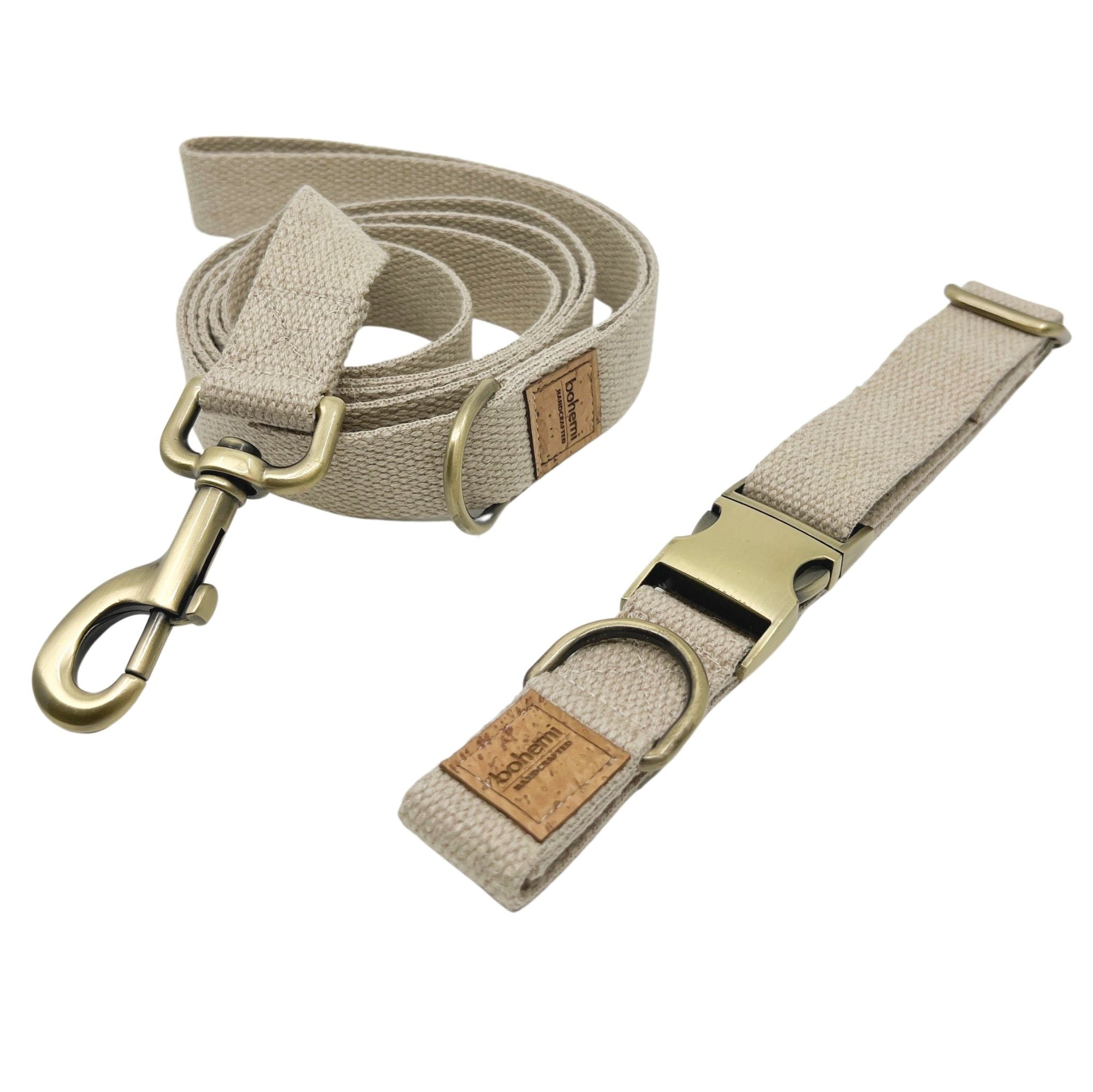 DURABLE Hemp Dog Collar & Lead Set ~ Brushed Antique - Bohemi