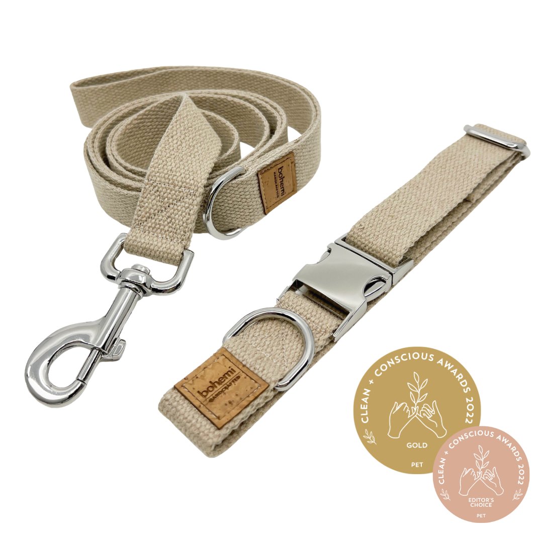 DURABLE Hemp Dog Collar & Lead Set ~ Silver - Bohemi