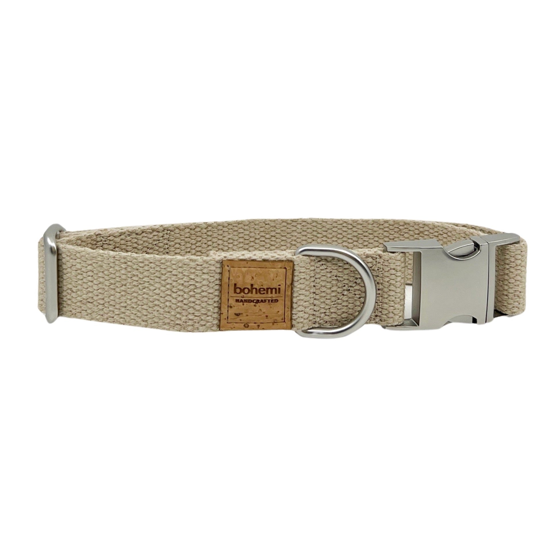 Durable Hemp Dog Collar ~ Matte Silver - Bohemi