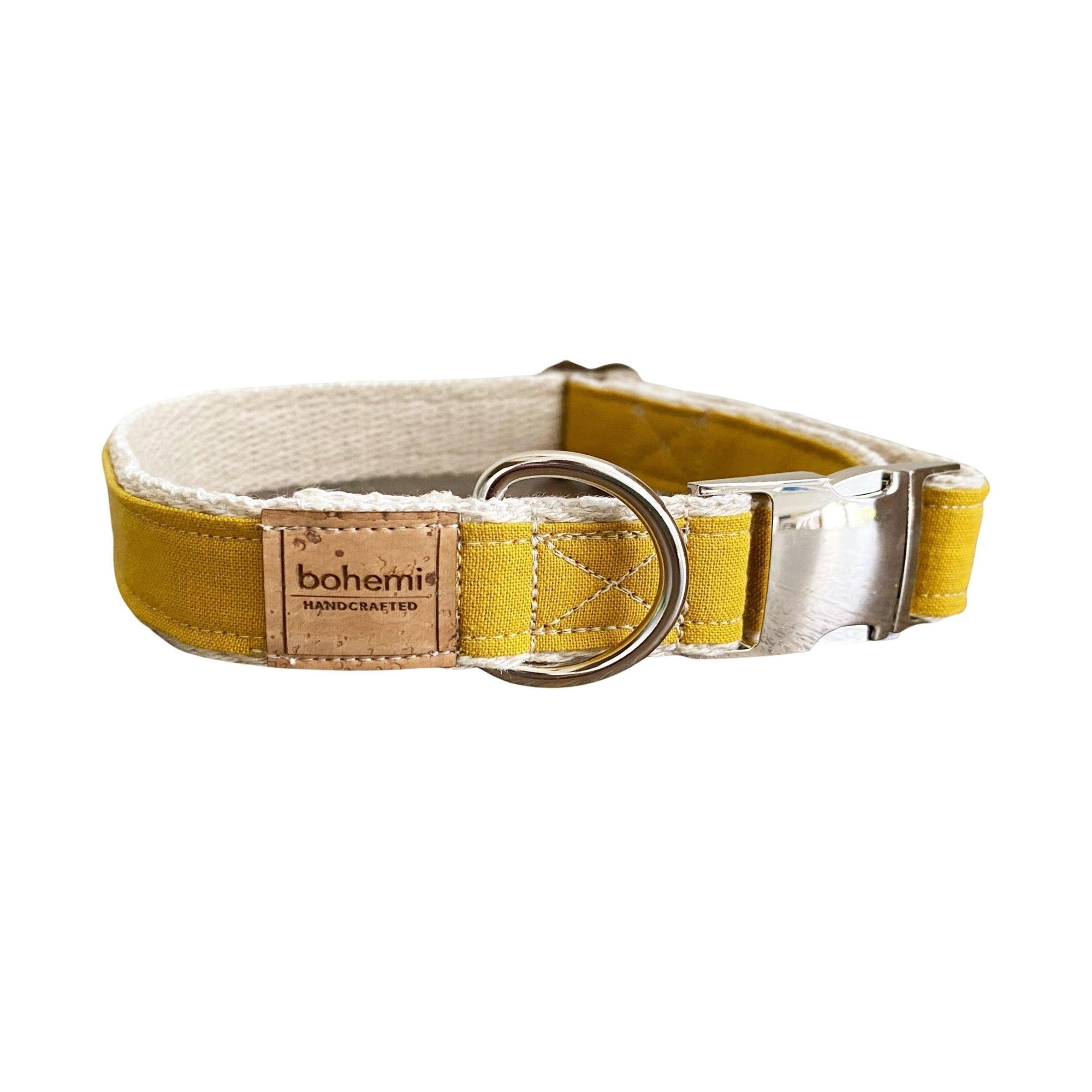 Hemp &amp; Organic Cotton Dog Collar ~ Mustard - Bohemi