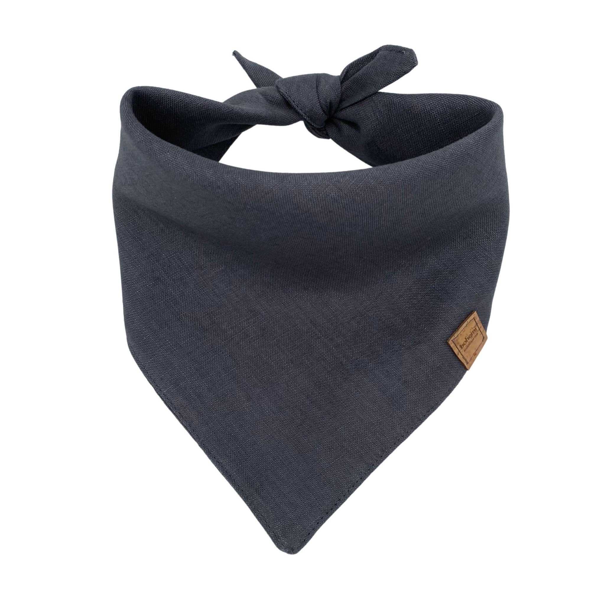 Linen Tie Up Dog Bandana ~ Charcoal Blue