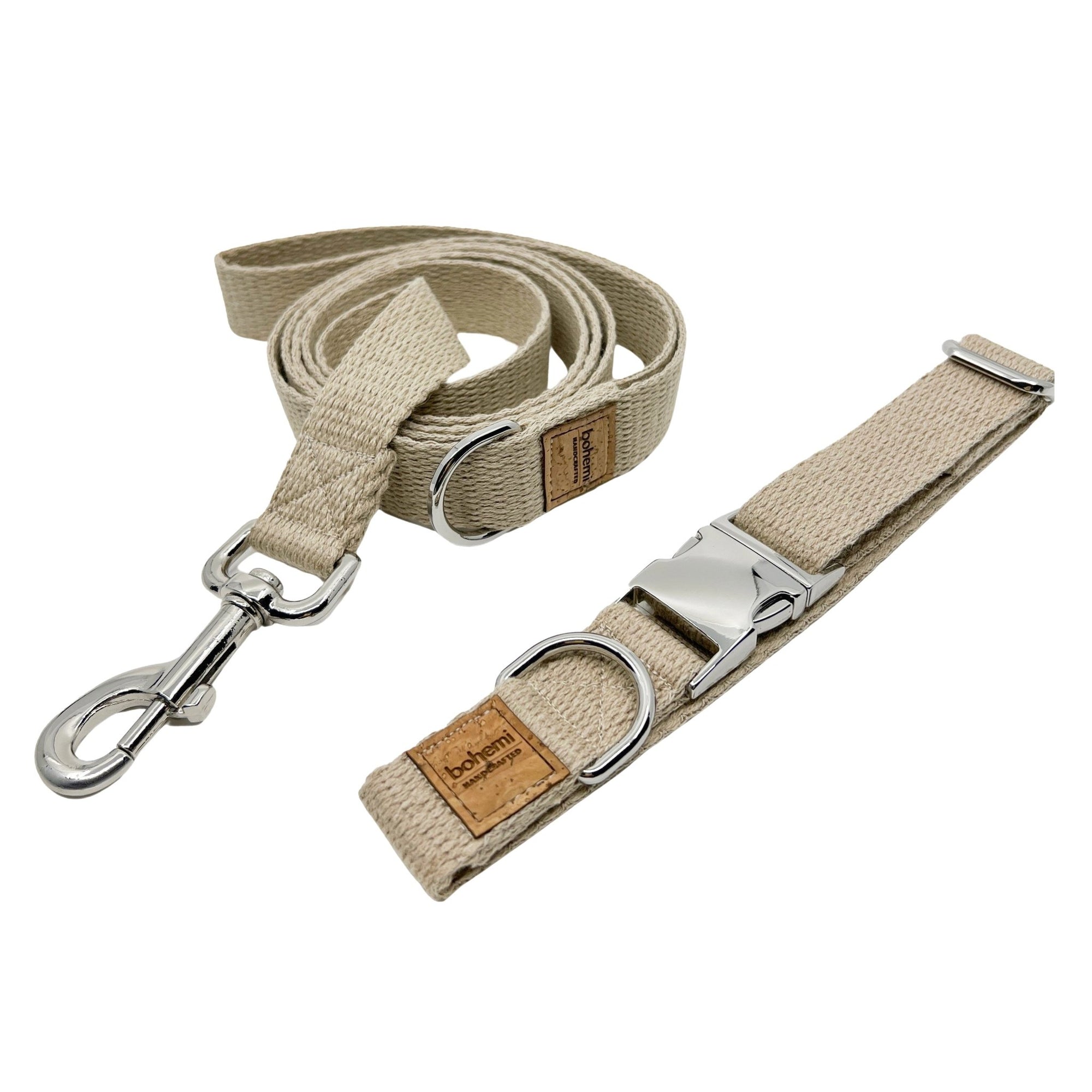 SUPER SOFT Hemp Dog Collar & Lead Set ~ Silver - Bohemi